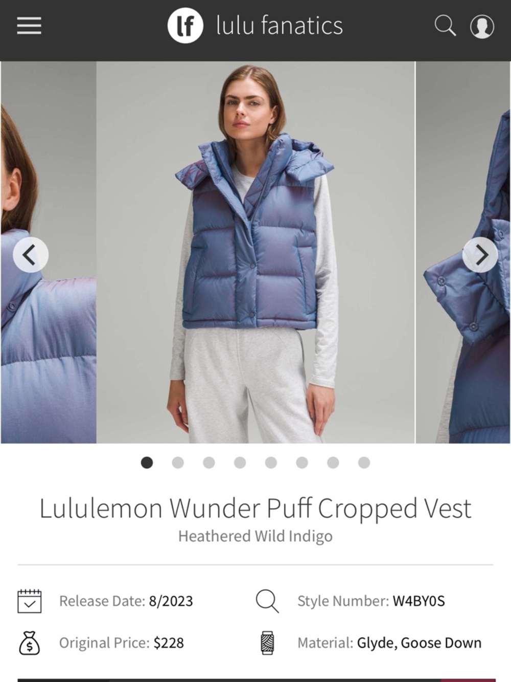 Like New lululemon athletica Wunder Puff Cropped Vest - Heathered Wild Indigo